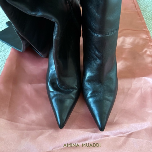Amina Muaddi Leather Black Over-the-Knee Olivia Boots. EU 38 size, true to size! - Picture 12 of 16